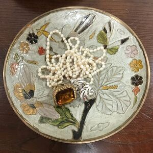 VINTAGE mid-century Engraved Brass Catch all plate